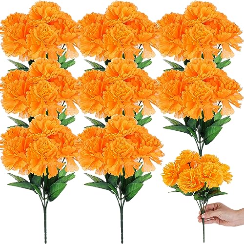 Artificial Marigold Flowers Bulk 8 Pack Halloween Day of the Dead Decorations - Orange