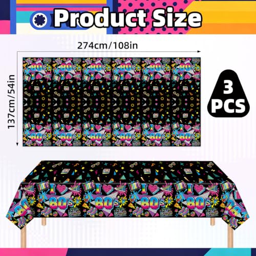 80s Neon Plastic Tablecloth Set - Disposable Retro Party Covers, 54x108 Inches, Variations of THIS listing