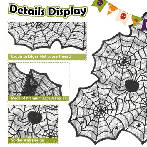 Halloween Table Runner Black Lace Spider Web 18x73 Inch Gothic Decor