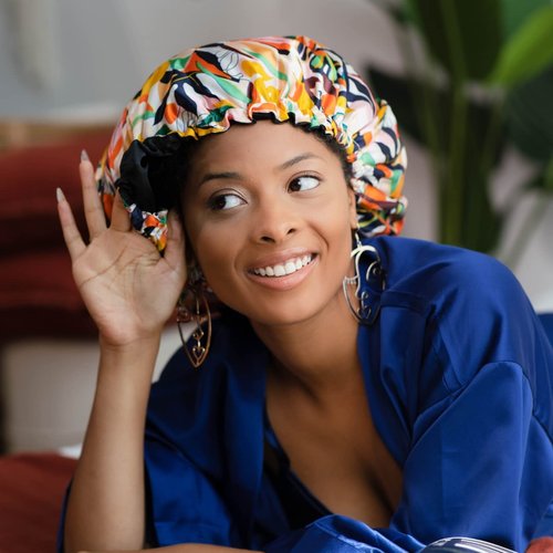 Glow By Daye Satin Bonnet, Double-Layered and Adjustable Satin Sleep Cap, Extra Large, Reversible, Empress of The Sun