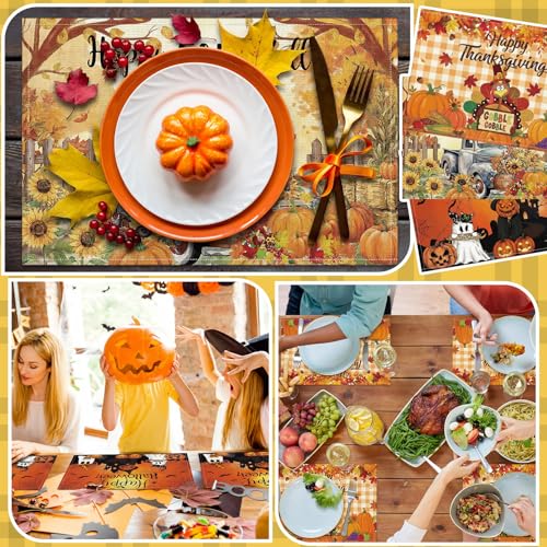 48 Pcs Colorful Fall Thanksgiving Halloween Placemat Set - 12 x 18 Inches Rectangle