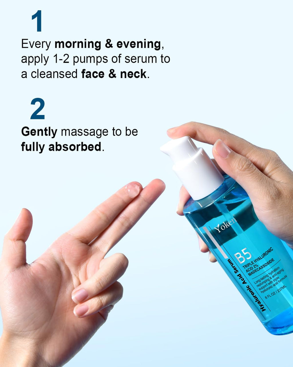 Yoken Hyaluronic Acid Serum - EWG Verified Hydrating Facial Serum with Vitamin B5 | 8 + 2 fl oz