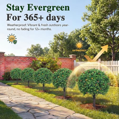 Artificial Topiary Boxwood Ball Trees Set of 2 - 30 Inch Outdoor & Indoor Faux Shrubs with UV Resistance