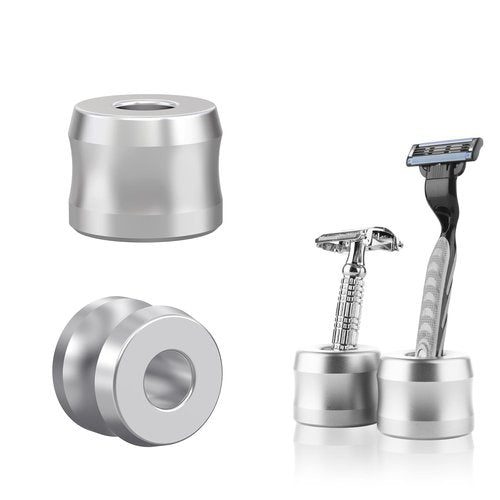 Linkidea 2 Pack Safety Razor Stand, Opening Dia 0.7" (18.5mm) Aluminum Alloy Men's Shaving Stand for Bathroom Countertops, Silver