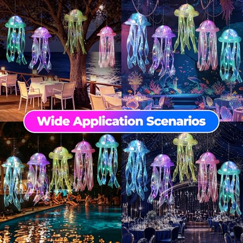10 Pcs Hanging Jellyfish Lanterns for Undersea Party Decorations - LED Mermaid Theme