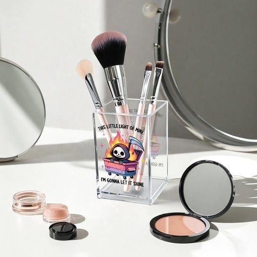 Vgrti This Little Light Of Mine I'm Gonna Let It Shine Acrylic Cosmetic Pencil Pen Holder Cup, Dumpster Fire Pen Holder Cup, Cute Grim Reaper Gifts, Mental Health Gifts for Women Men Colleague Teacher