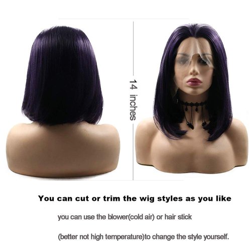 Short Bob Lace Front Wigs with Baby Hair Blend Purple Shoulder Length Natural Hairline Glueless Synthetic Silky Straight Wig for Black Women Heat Safe Fiber Cosplay Costume Daily Summer Wigs 14 Inch