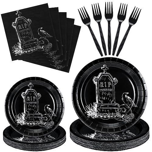 30th Birthday Party Supplies Tableware Set for 24 Guests - Black & White RIP to 20s Theme