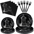 30th Birthday Party Supplies Tableware Set for 24 Guests - Black & White RIP to 20s Theme