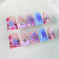 Thick Press on Nails Handmade Medium Duck Nails Pink Fake Nails 3D Flower Art False Nail with Gems Design Luxury Rhinestone Nature Reusable Acrylic Nail for Wome (Size M)