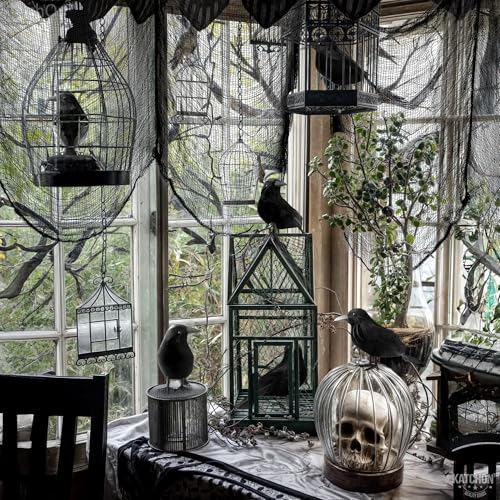 Halloween Creepy Cloth and Crows Set - Black, Pack of 7 - Spooky Decor