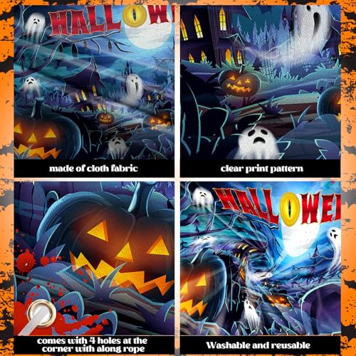 Navy Blue Halloween Banner - 185x110cm Haunted Tombs & Ghosts Photo Background