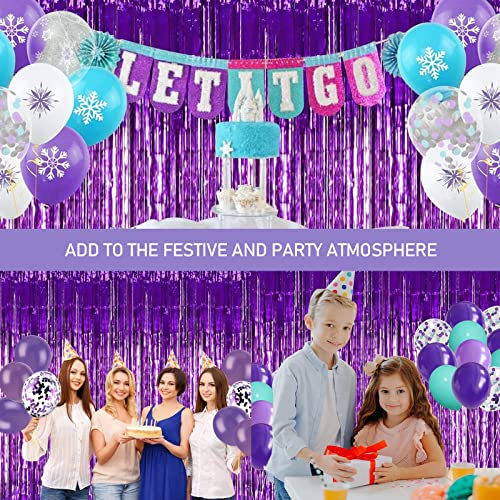 Purple Foil Fringe Curtains 5 Pack - Glitter Tinsel Backdrop for Wedding & Party