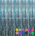 Sky Blue Foil Fringe Curtains 10 Pack 3.6x7.3 Ft Party Backdrop for Celebrations