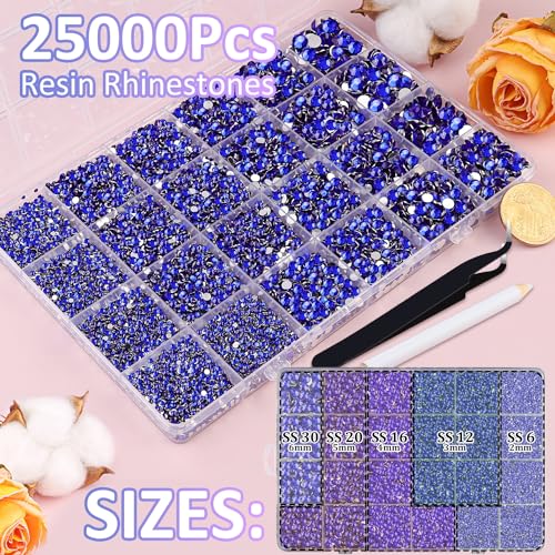 Large Pack 25,000 Royal Blue Resin Rhinestones for Crafts & DIY Jewelry with Glue