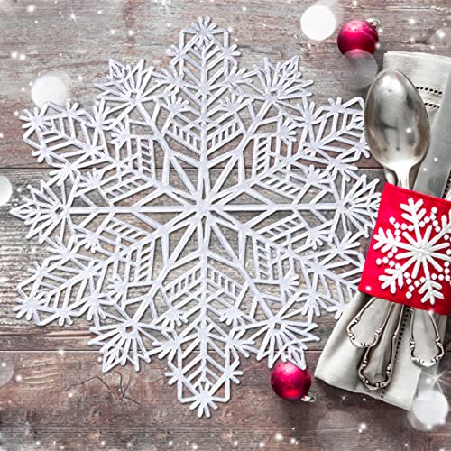 Silver Snowflake Placemats Set of 12 - Elegant Holiday Table Mats for Dining
