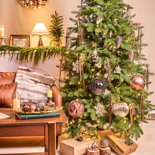 Large Christmas Ornaments Set - 6 Inch Shatterproof Plastic Holiday Bulbs - Brown - 4 Pack