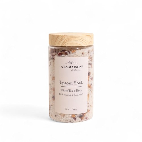A LA MAISON Epsom Salt Bath Soak - White Tea & Rose for Muscle Relief - 20 oz Relaxing Bath Salt