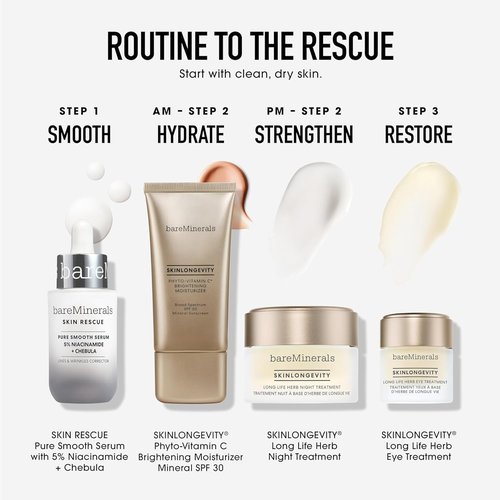 bareMinerals Skin Rescue Pure Smooth Face Serum, Formulated with 5% Niacinamide + Chebula, Smoothes Fine Lines + Wrinkles, Sensitive Skin Safe, Vegan, Cruelty-Free & Dermatologist-Tested