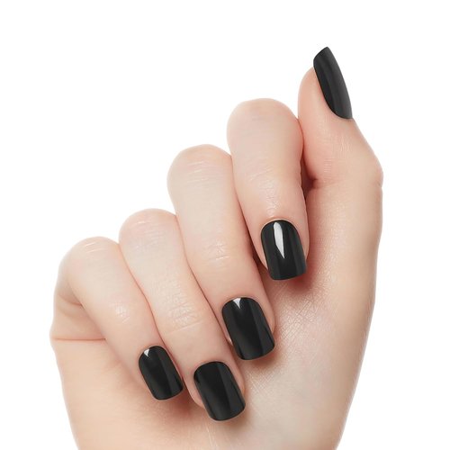 KISS Gel Fantasy Press On Nails - 'Aim High' Black Squoval Shape | Includes 28 Nails & Glue