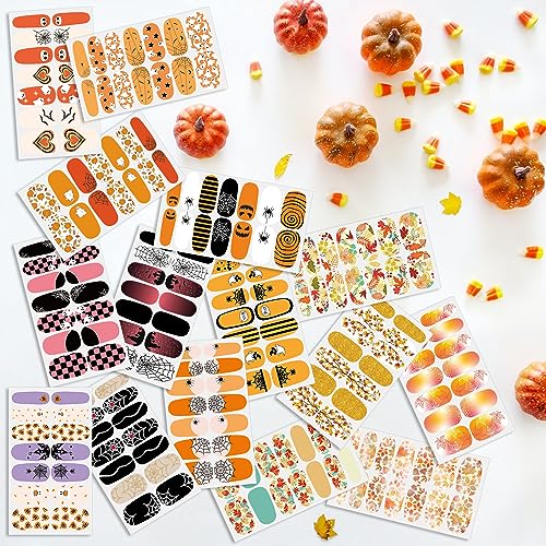 Fall & Halloween Nail Polish Stickers 20 Sheets Self-Adhesive Nail Wraps for Women