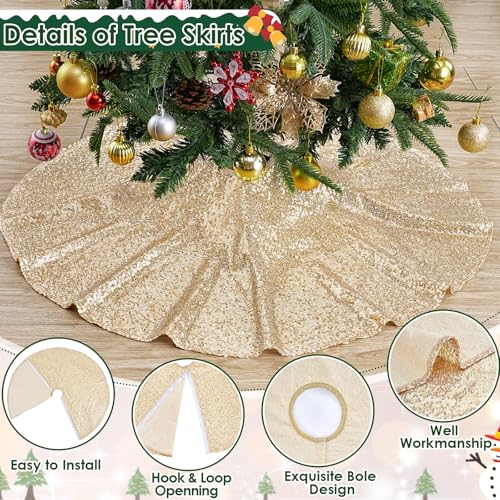24 Inch Champagne Sequin Christmas Tree Skirt - Sparkly Holiday Decor