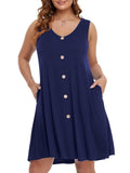 BELAROI Plus Size Summer Dresses Sundress for Curvy Women Beach Swimsuit Coverup Casual V Neck Button Sleeveless Tshirt Vacation Tank Dress with Pockets(3X,Navy Blue)