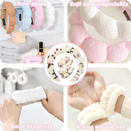 Tetizo Spa Headbands - Soft Terry Cloth Makeup & Skincare Wristband Set | Non-Slip Hairband for Women