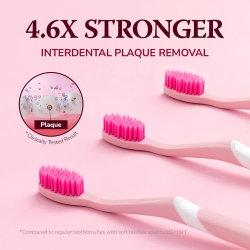 HIMALAYA PINKSALT Natural Toothbrush 4 Count - Medium Toothbrushes for Adults, Plaque Remover for Teeth, Tapered Bristles Gentle on Teeth and Gum, Deep Clean Toothbrush