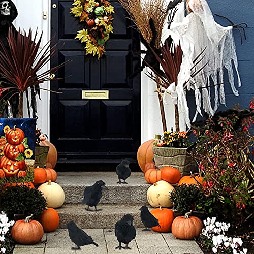 Halloween Black Feathered Crow Decorations - 12 Pack Lifelike Bird Props