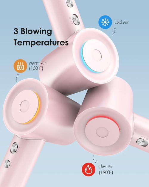 Hair Dryer, zhiyangfei Negative Ion Blow Dryer, 110, 000 RPM Brushless Motor, 3 Heat Settings, 360° Rotating Magnetic Nozzle, High-Speed Low Noise Hair Dryer for Home and Trave (Pink)