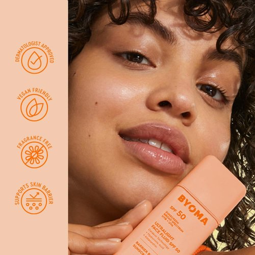 BYOMA SPF 50 Face Fluid - Ultra-Lightweight Facial Sunscreen for All Skin Tones - Luminous Glow, No White Cast - SPF Moisturizer Strengthens Skin Barrier - 1.69 fl.oz