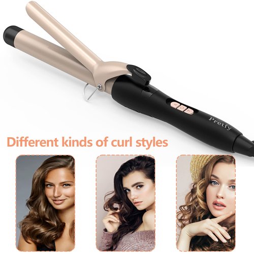 PRETFY 1 Inch Curling Iron with Ceramic Coating Barrel for Long/Medium Hair, 140-428℉ Adjustable Temperature, 30s Instant Heat, 110-240V Dual Voltage, Hair Waving Style Tool for Girls & Women