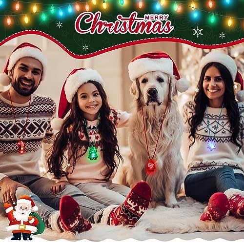 72 Pcs Light Up Christmas Necklaces - Santa Snowman Candy Cane Holiday Party Favors