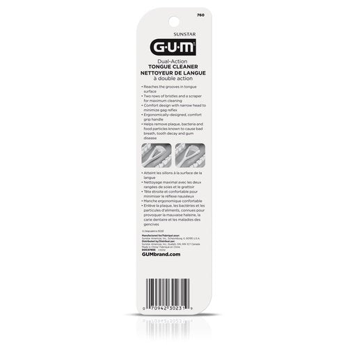GUM Tongue Cleaner - Dual Action Soft Bristled Tongue Brush with Tongue Scraper for Better Oral Hygiene - Bad Breath Treatment (Pack of 3)