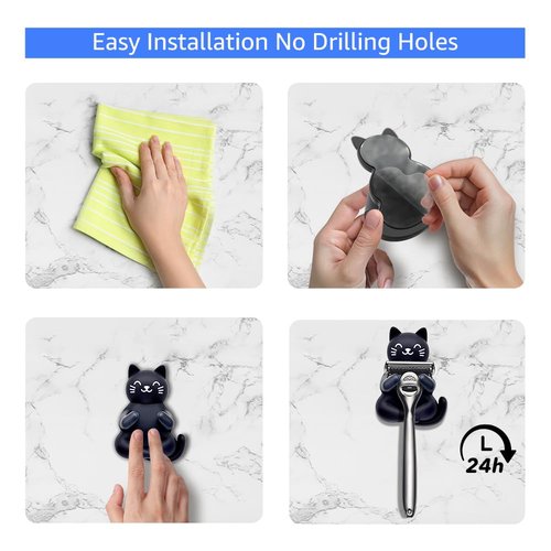 Pishovi Cat Holder Shaver Organizer, Black Cat Bathroom Decor Razor Holder Wall Mount, Valentine's Day Birthday Gifts for Women Boyfriend Girlfriend, Emotiona Gifts for Wife Husband Dad Mom Cat Lover