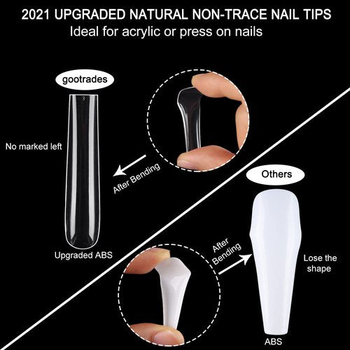 INENK 3XL Tapered Square Full Cover Nail Tips,360Pcs Clear XXXL Extra Long Straight Nail Tips for Acrylic & Press On nails, Manicure Tools Salon Home DIY (12 Sizes)
