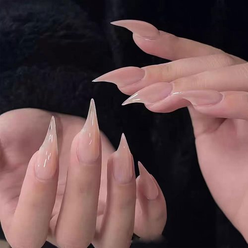 10 Pcs Handmade Medium Press on Nails Curved Stiletto Luxury Eagle Claw Nude Pink Nails Press Ons Full Cover Glossy Dragon Claw False Nails Reusable Acrylic Stick on Nail for Women（M）