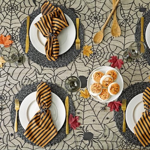 Spider Web Lace Overlay Tablecloth - Gothic Halloween Decor 54x72 Inches - Variation: Spider Web / 72" x 54"