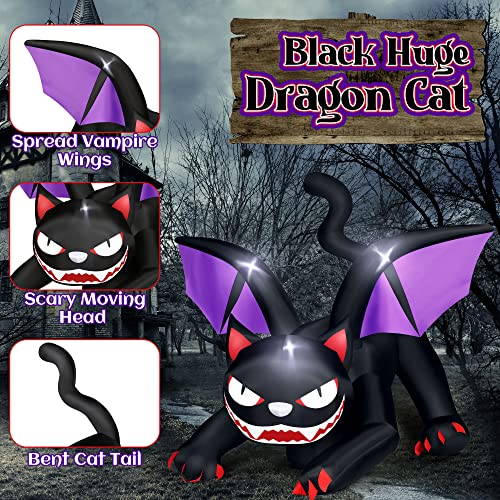 Giant Black Cat Inflatable Halloween Decoration with LED Lights - 6 Feet Animated Yard Decor