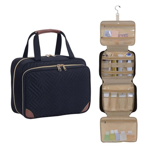 LANDFOBO Toiletry Bag for Women, Hanging Travel Toiletry Bag with Jewelry Organizer Compartment Large Makeup Bag, Cosmetic for Travel Business Trips Camping Bathroom Black