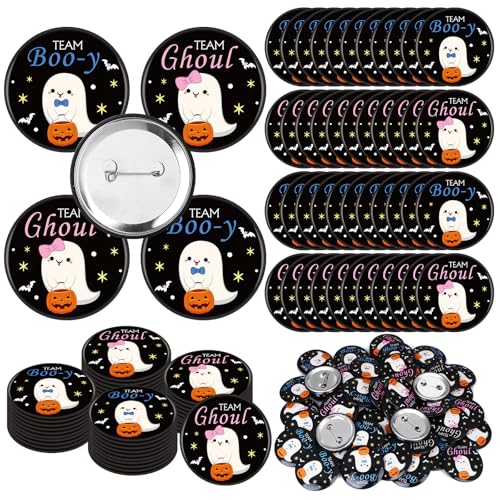 Halloween Ghost Button Pins Set - 50 Gender Reveal Party Decorations
