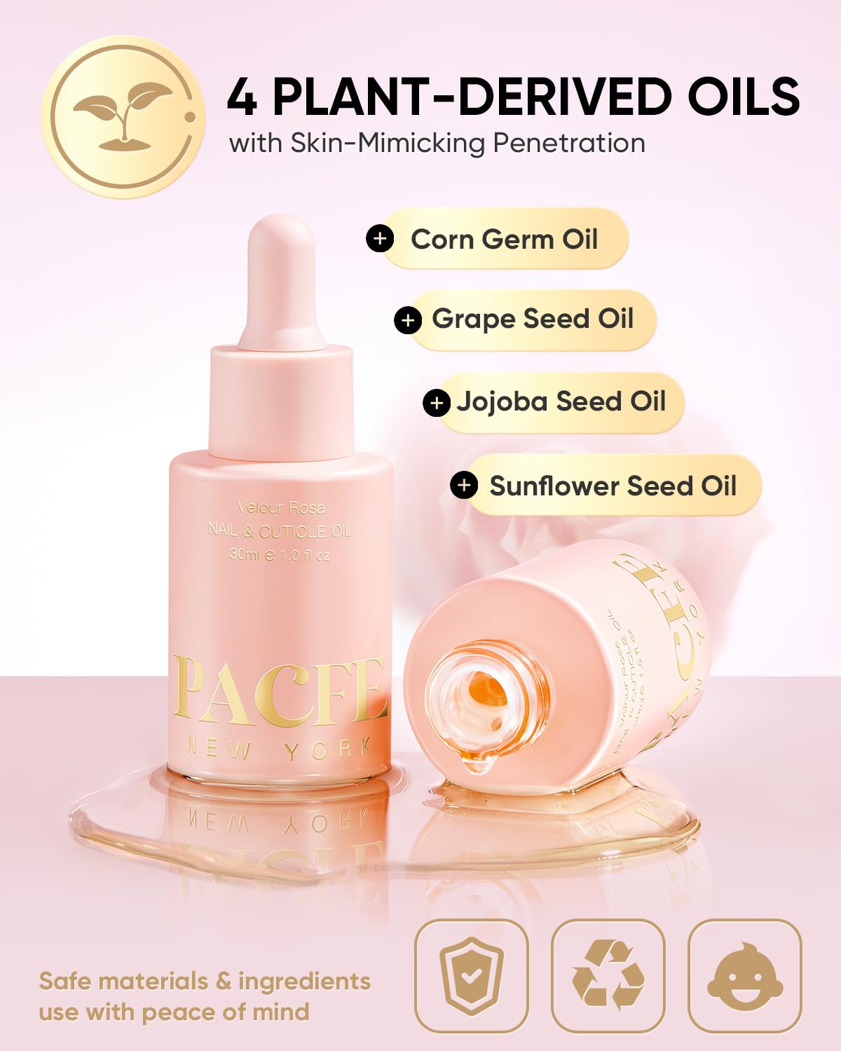 Velour Rosa Nail & Cuticle Oil - Natural Plant-Based Hydration with Jojoba & Vitamin E - 1.0 fl oz