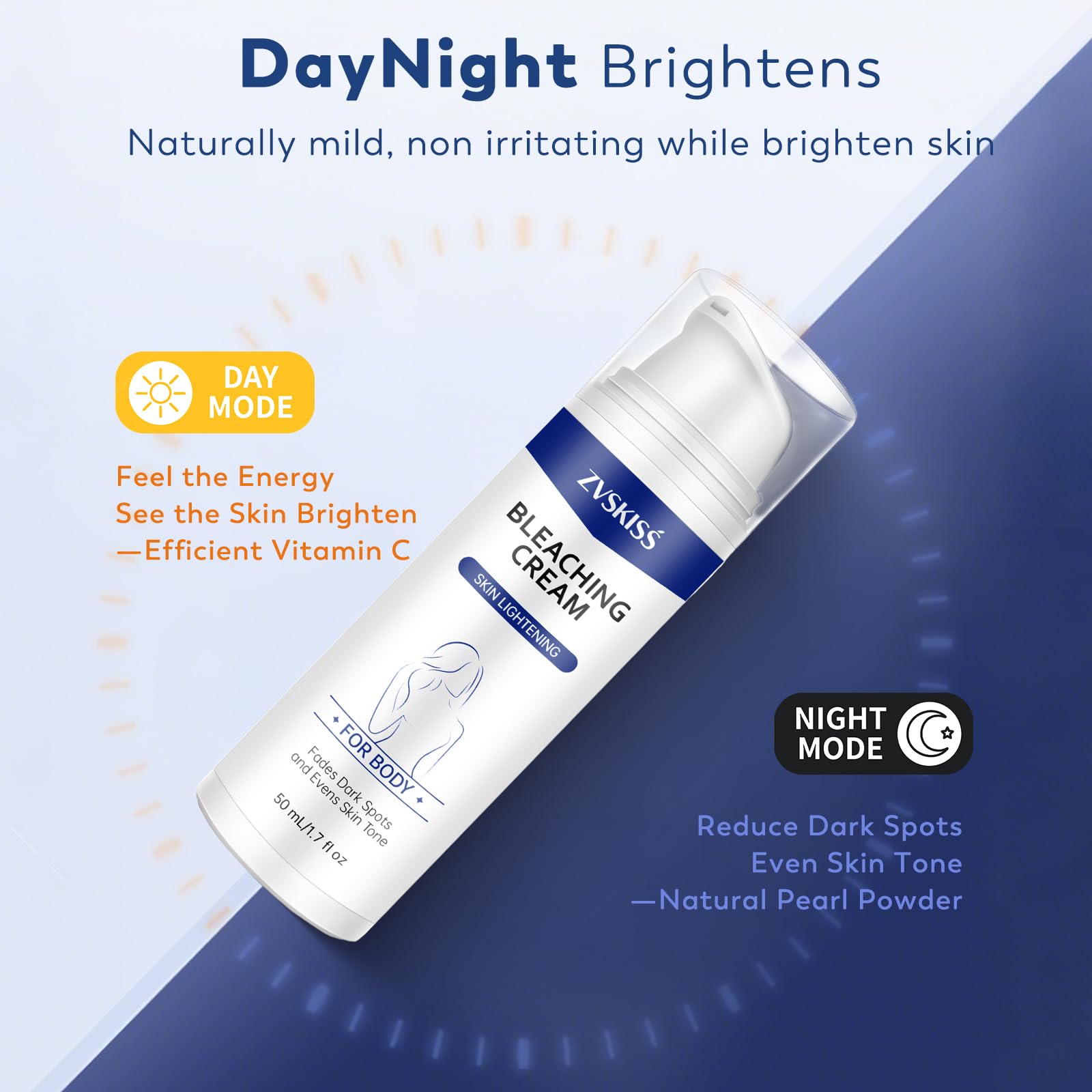 ZVSKISS Skin Bleaching Cream - for Intimate Areas & Body, Vitamin C Dark Spot Remover for Underarms, Knees, Elbows, Inner Thighs, Bikini Line, Sensitive Skin care Cream- 1.7fl oz