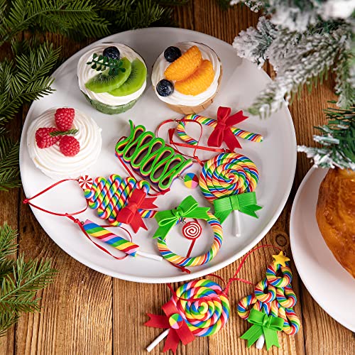 A-8pcs Christmas Lollipop Ornaments - Rainbow Candy Polymer Clay Decorations for Xmas Tree & Party