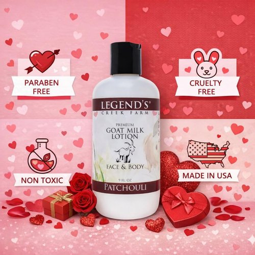 Legend's Creek Farm Goat Milk Lotion - Deeply Moisturizing Body Lotion with Shea Butter & Aloe - 9 oz (Patchouli)