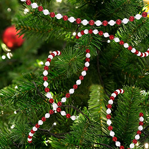 Christmas Candy Garland Beads Set - Multi Color Glitter 40ft with White, Red & Silver Variations