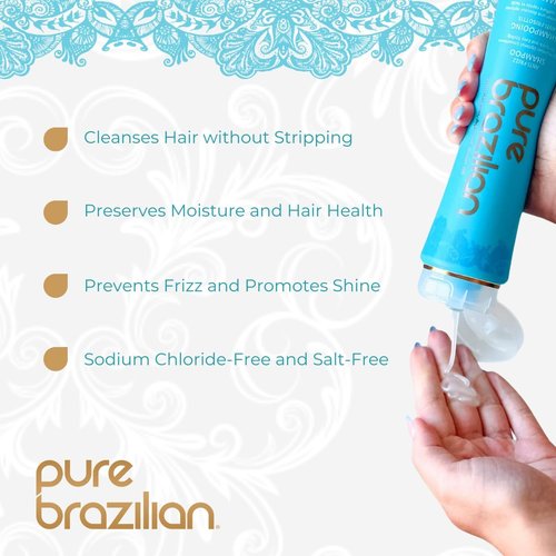Pure Brazilian Anti-Frizz Shampoo - Salt-Free & Color Safe with Keratin, Argan Oil | 13.5 Oz (Pack of 2)