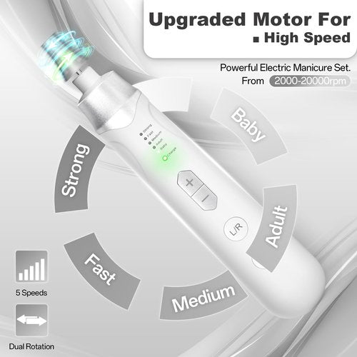 Electric Nail File Drill, Cordless 2000 mAh Rechargeable Nail Filer Electric, Portable Nail Dril Machine Drill for Nails Acrylic Manicure and Thick Toenails Buffer Grinder Care Professional (Silver)