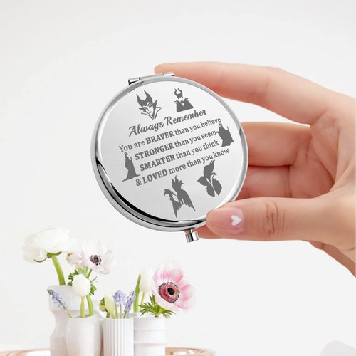 KEYCHIN Evil Queen Pocket Mirror Villain Movie Fans Gifts You are Braver Stronger Smarter Than You Think Compact Mirror for Women Girls Teenagers (Villain Always-S)